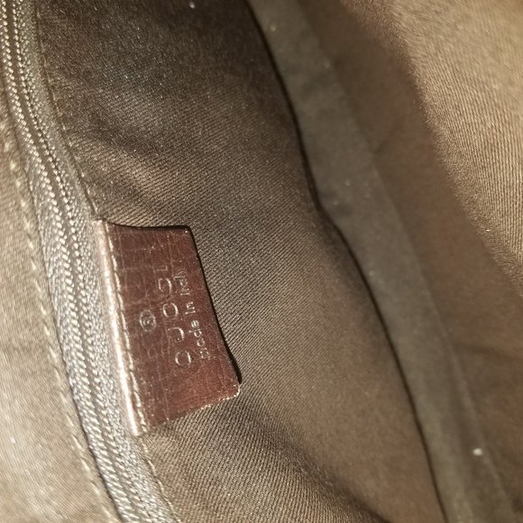 Authentic Gucci Canvas Bag w/ Lock & Leather Trim - Picture 3 of 4